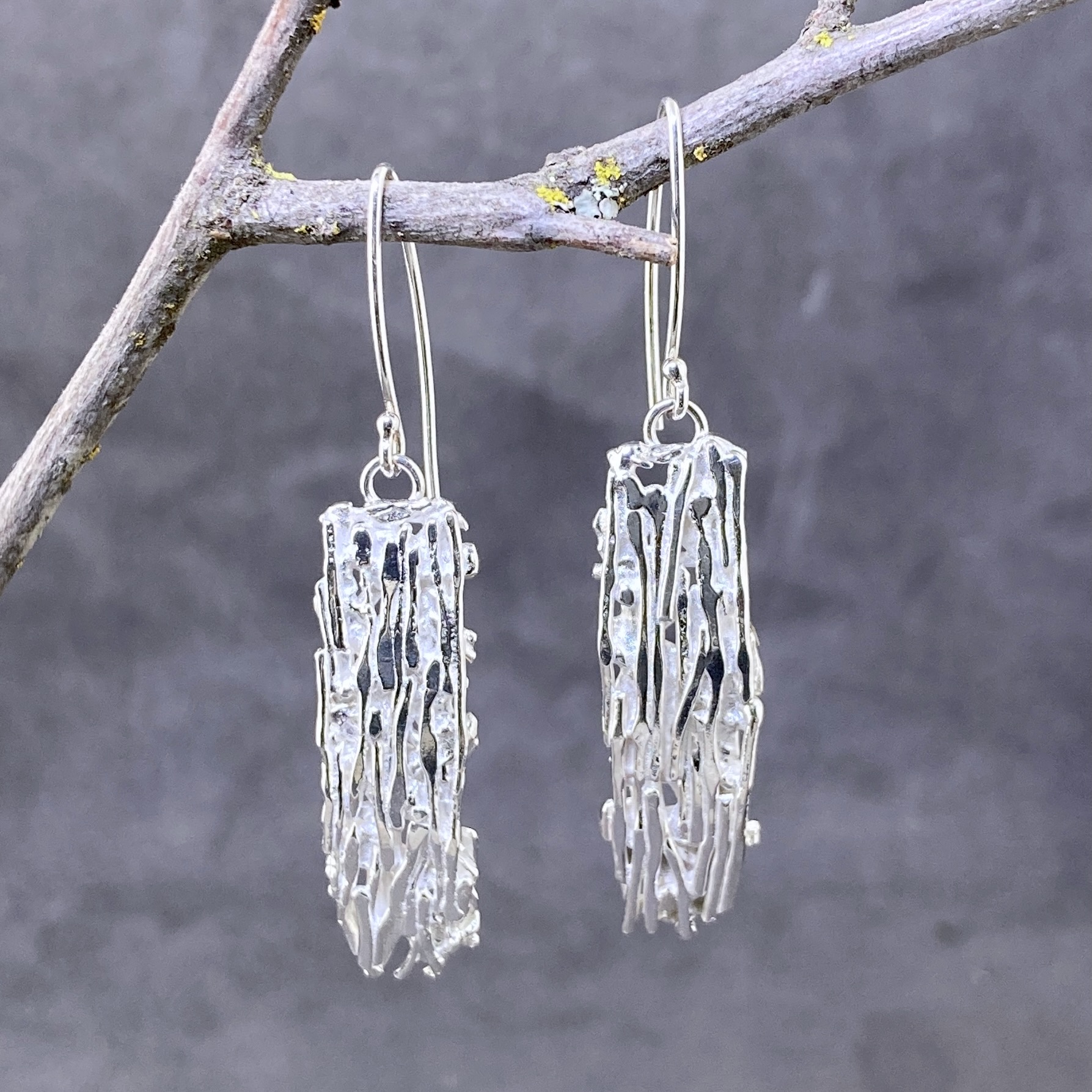 Bark Earrings – Argentium Silver – Long Rectangle - Image 3