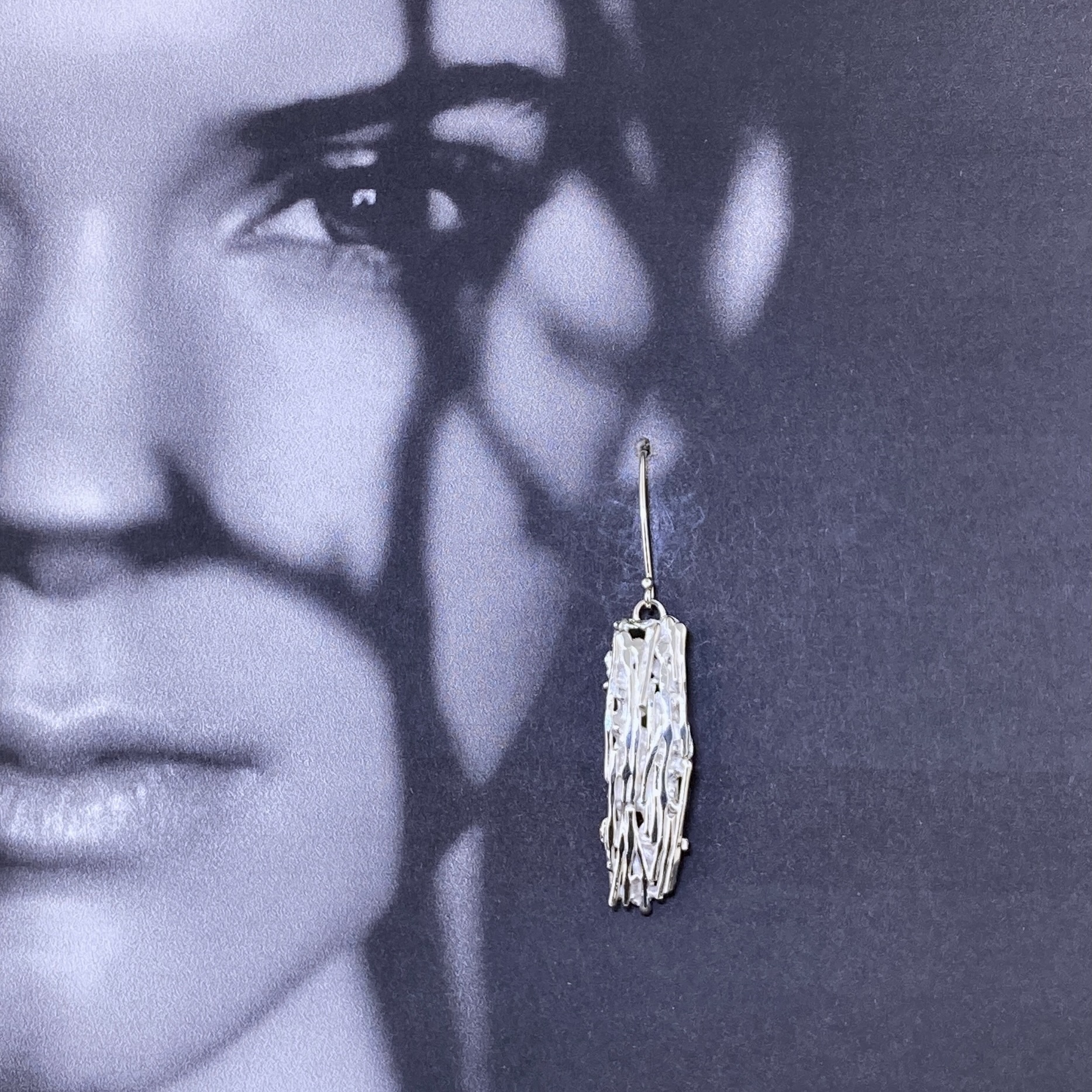 Bark Earrings – Argentium Silver – Long Rectangle - Image 2