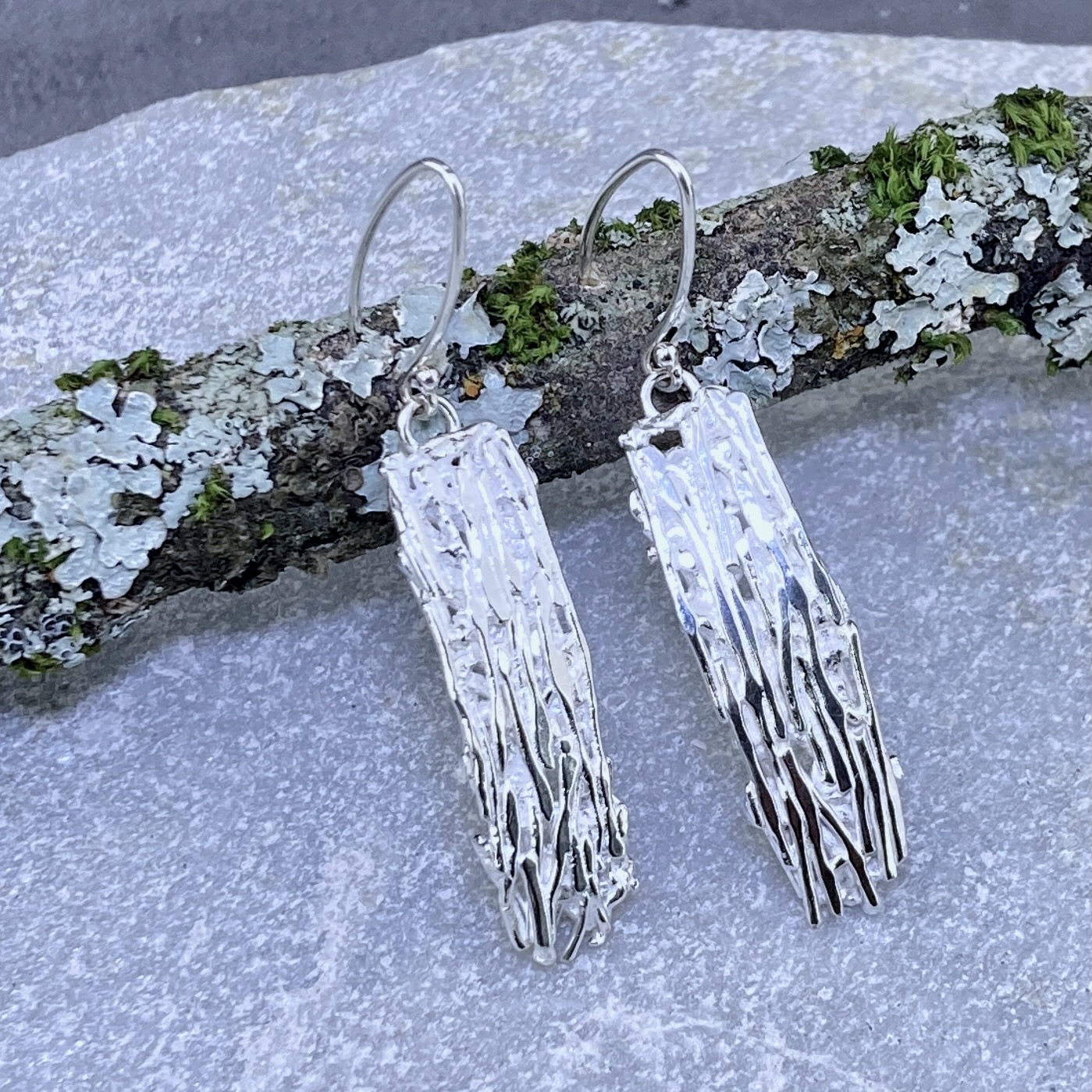 Bark Earrings – Argentium Silver – Long Rectangle - Image 6