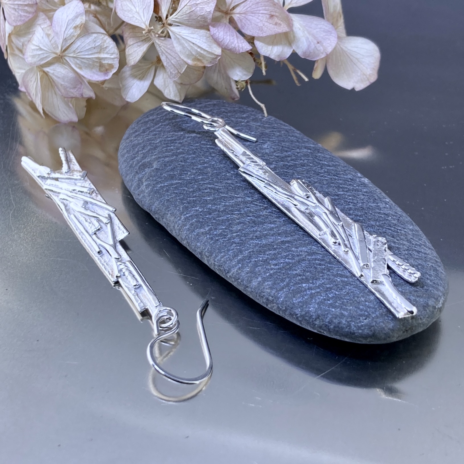 Bark Earrings – Argentium Silver – Long - Image 3
