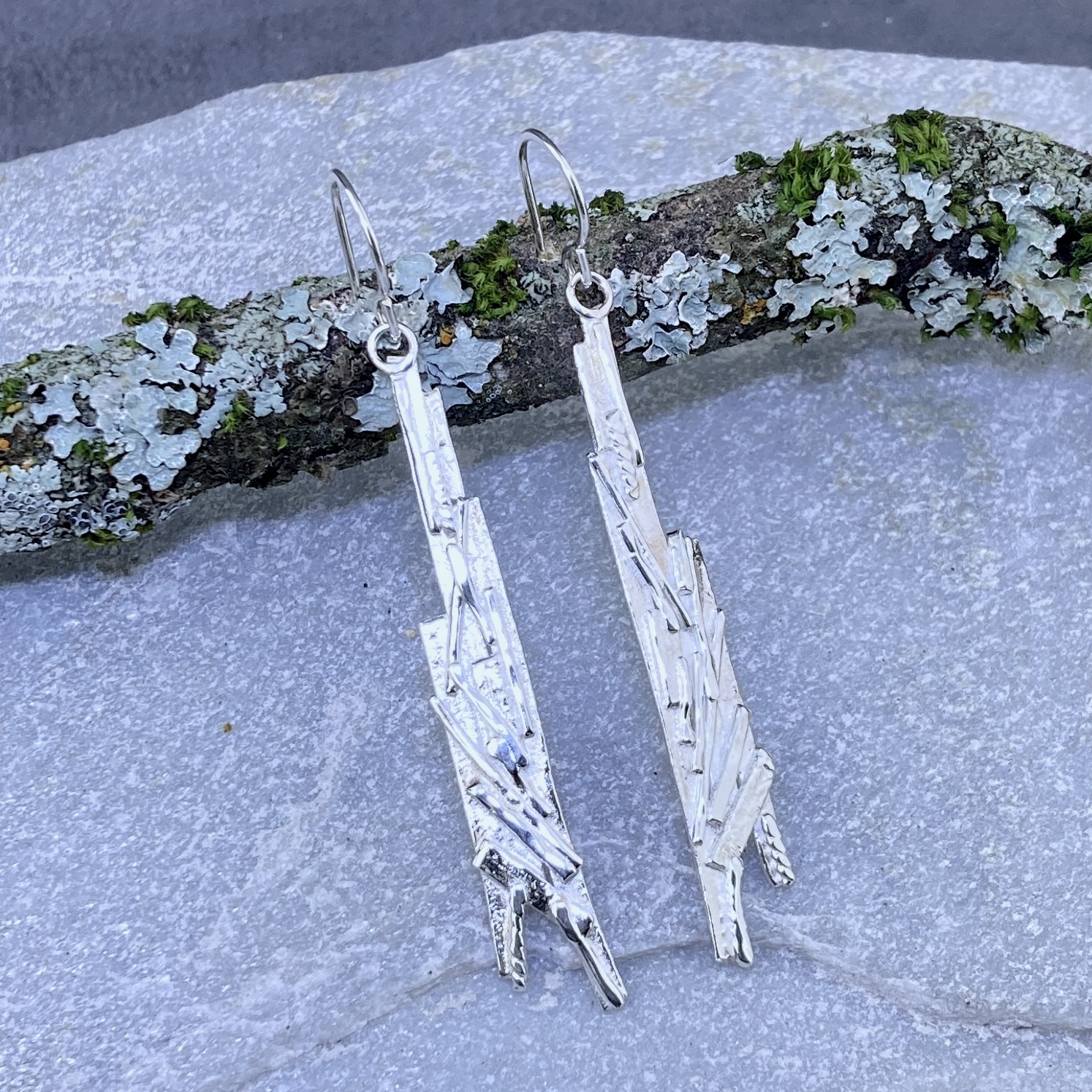 Bark Earrings – Argentium Silver – Long