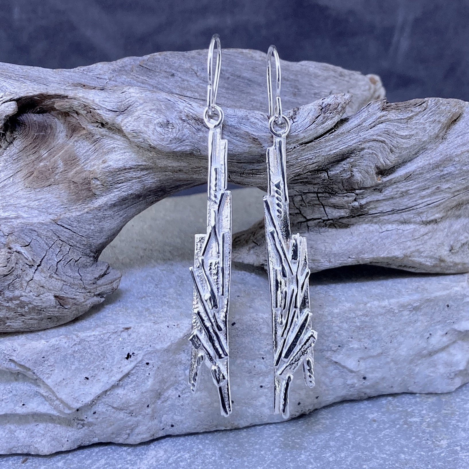 Bark Earrings – Argentium Silver – Long - Image 5