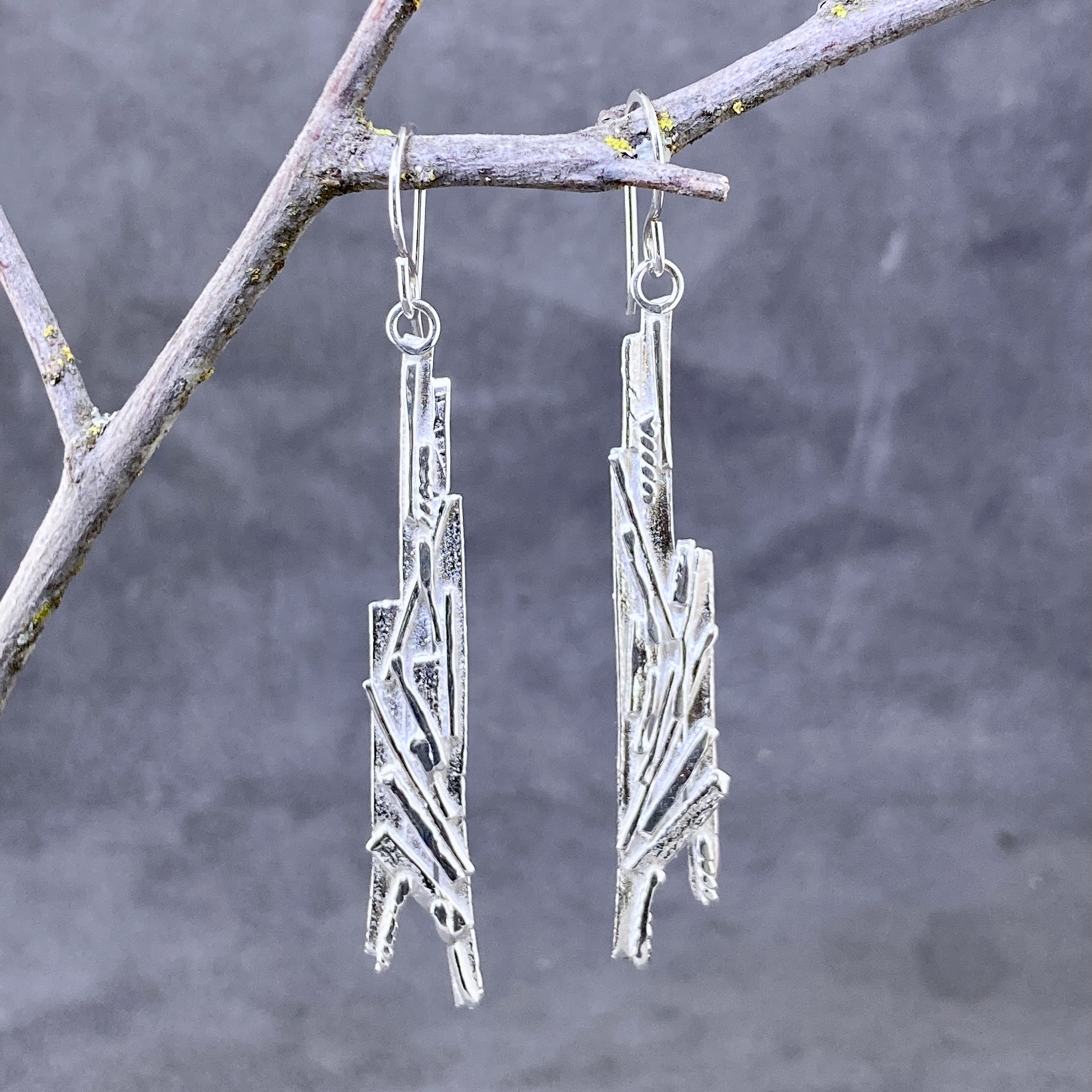 Bark Earrings – Argentium Silver – Long - Image 2