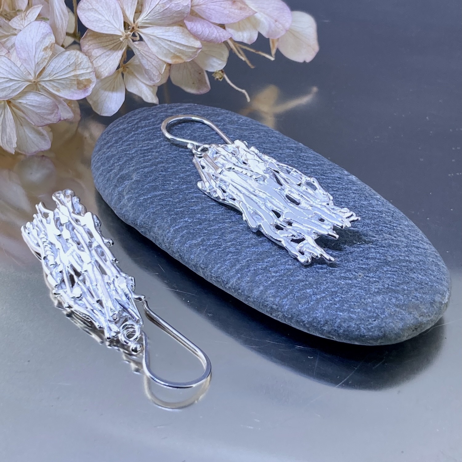 Bark Earrings – Argentium Silver – Rough Dangle - Image 5