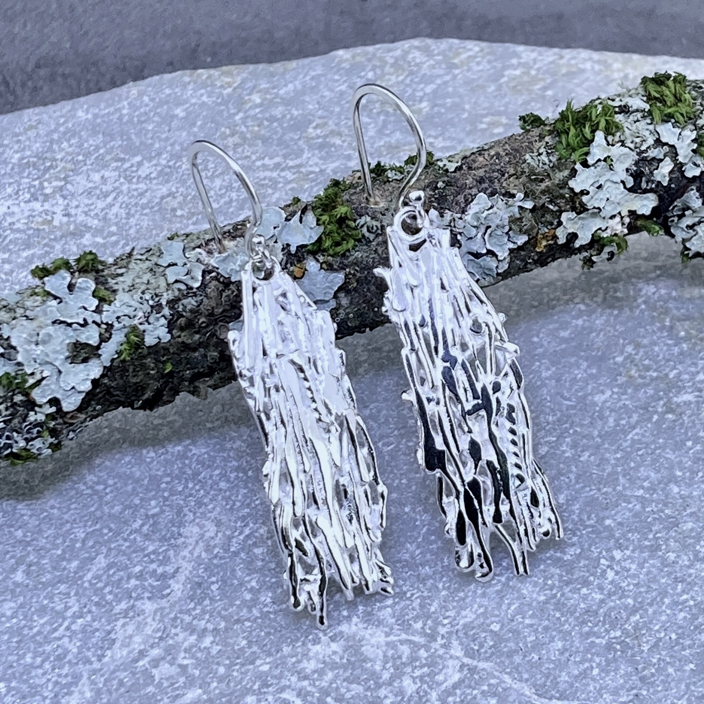 Bark Earrings – Argentium Silver – Rough Dangle - Image 4