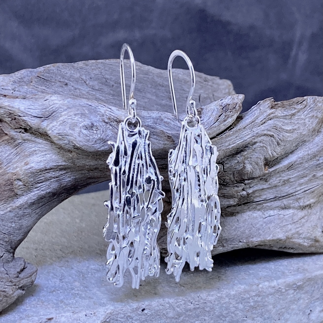 Bark Earrings – Argentium Silver – Rough Dangle - Image 3