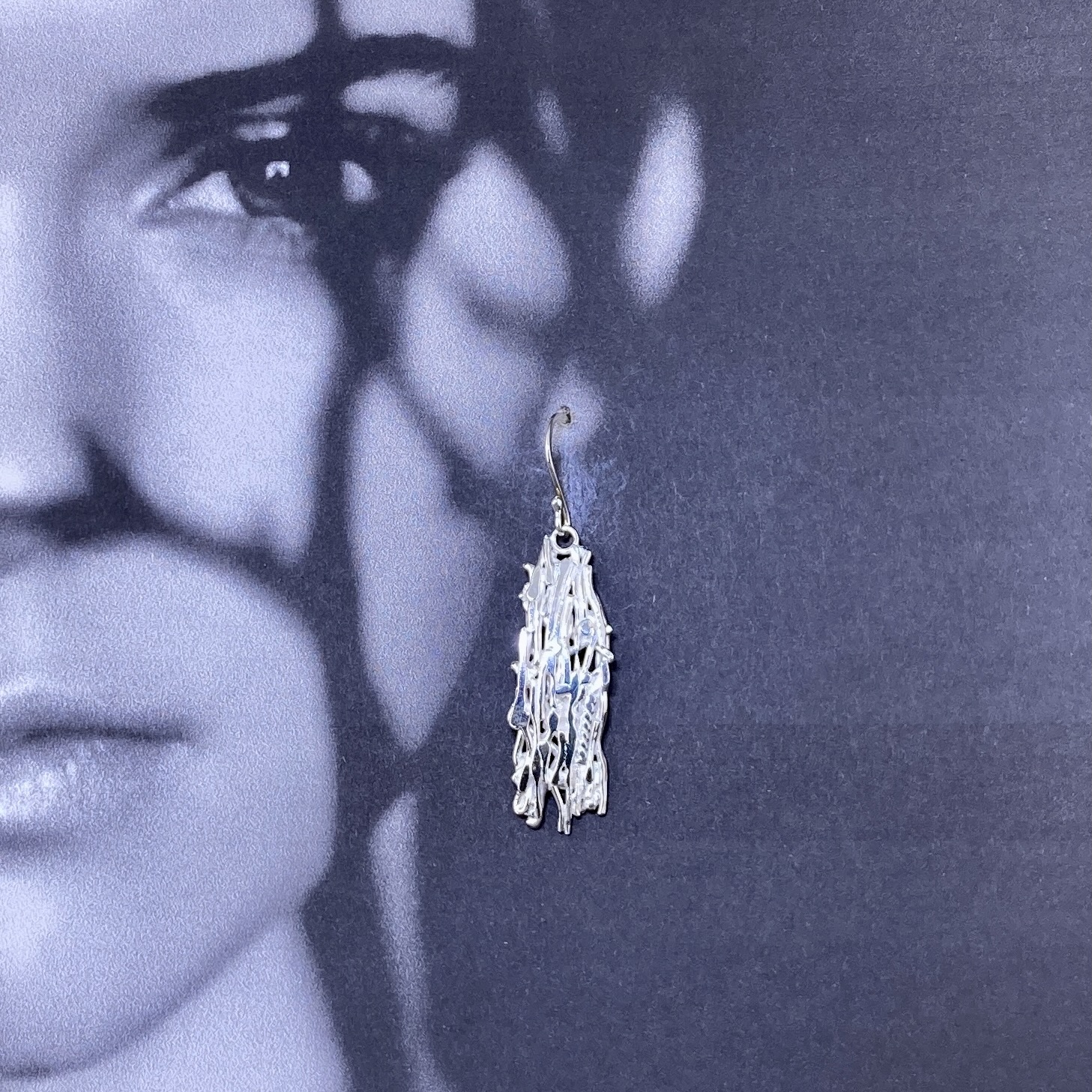 Bark Earrings – Argentium Silver – Rough Dangle - Image 2