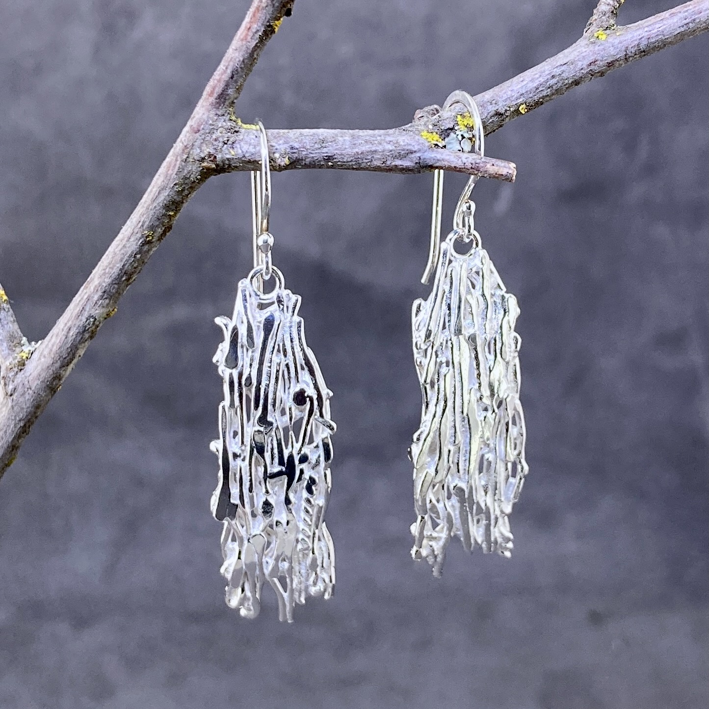 Bark Earrings – Argentium Silver – Rough Dangle