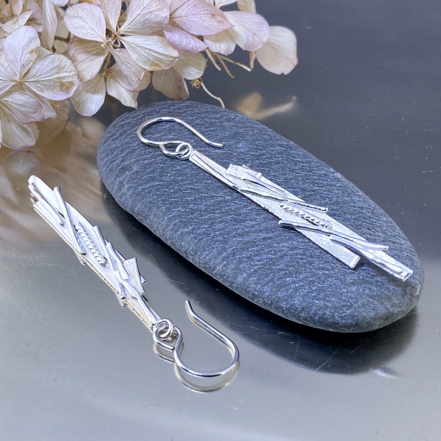 Bark Earrings – Argentium Silver – Long - Image 3