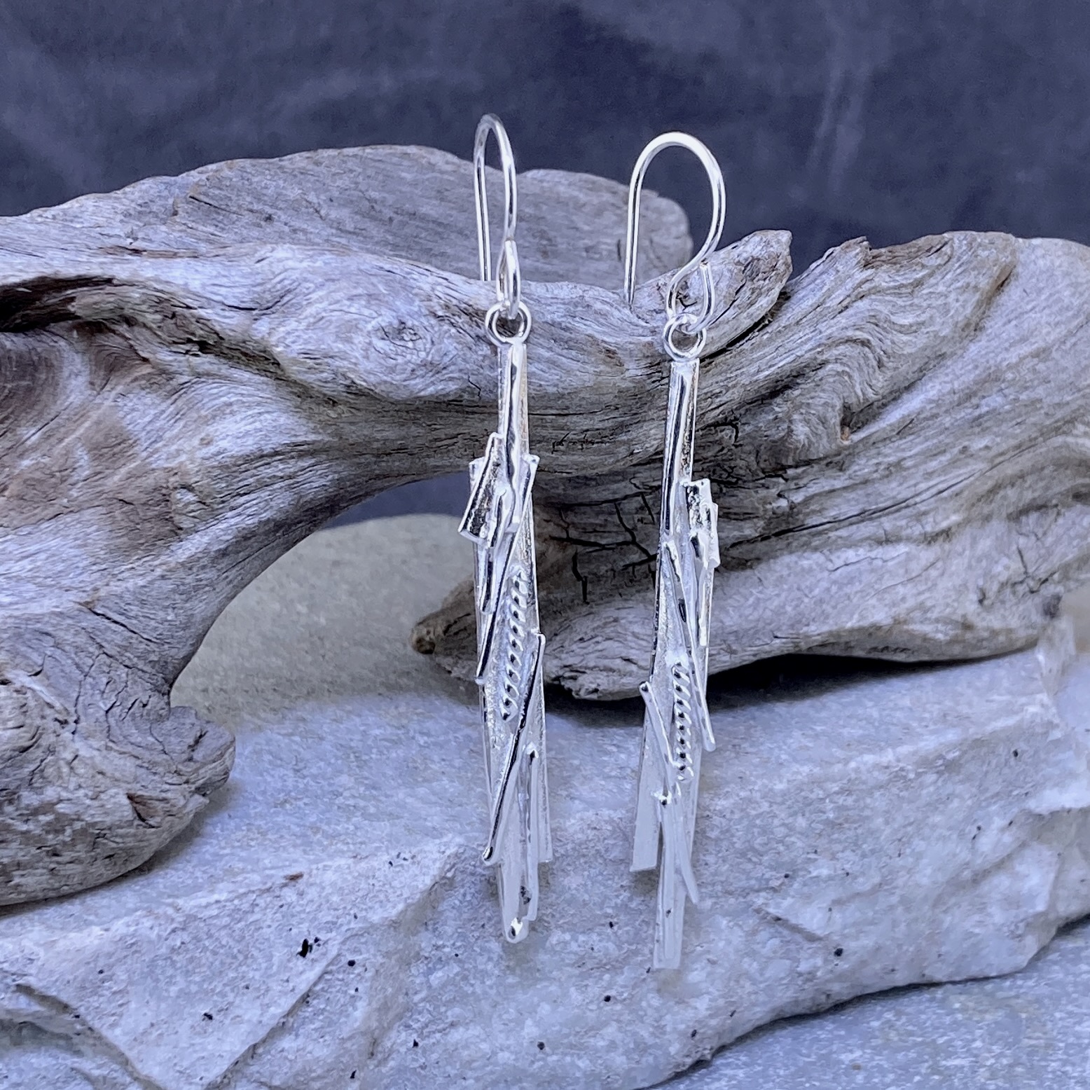 Bark Earrings – Argentium Silver – Long