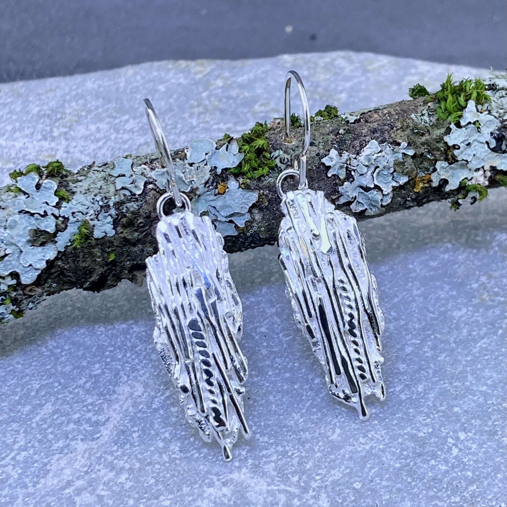 Bark Earrings – Argentium Silver – Marquise Dangle - Image 3