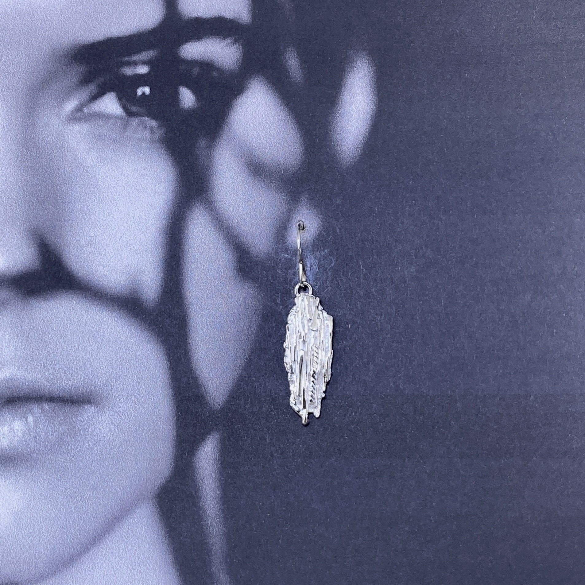Bark Earrings – Argentium Silver – Marquise Dangle - Image 2