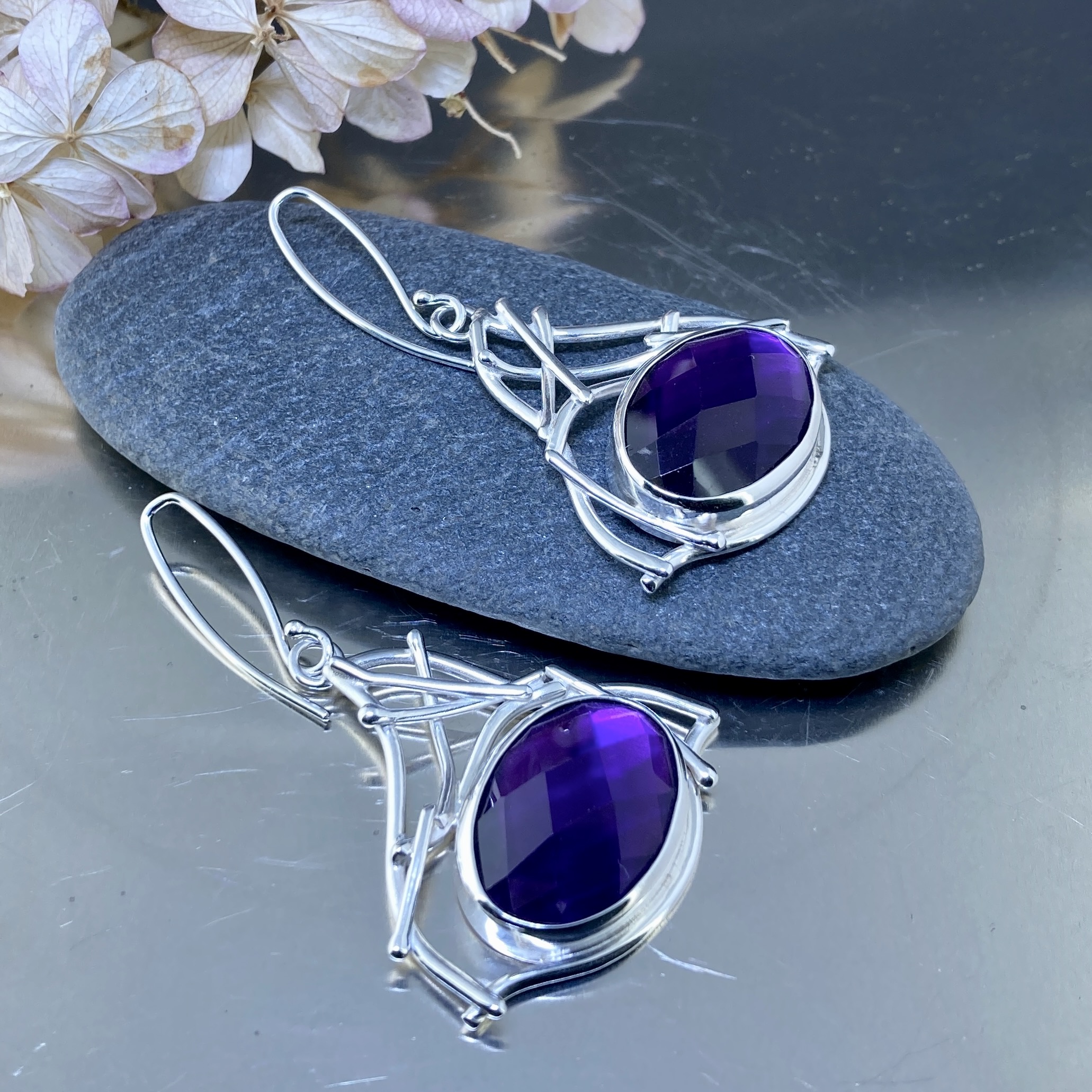 Amethyst Earrings – Twig – Argentium Silver - Image 3