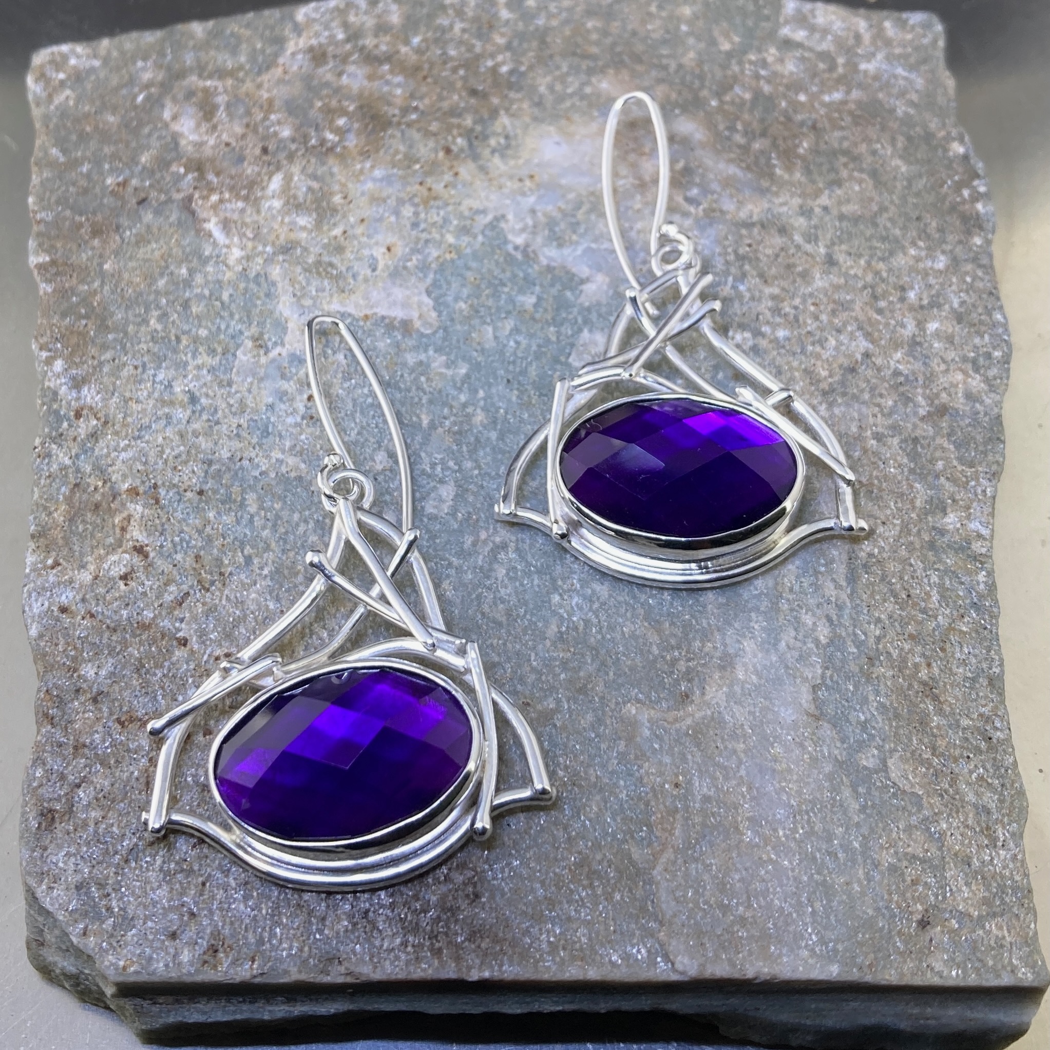 Amethyst Earrings – Twig – Argentium Silver - Image 2