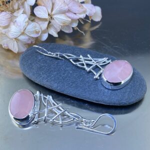 Rose Quartz Earrings – Twig – Argentium Silver
